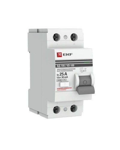 УЗО ВД-100 2P 25А 30мА тип AC эл-мех  PROxima (elcb-2-25-30-em-pro). Выключатель дифференциального тока (УЗО). EKF в Саранске