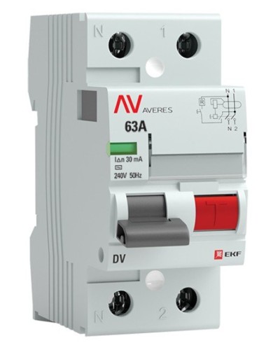 DV 2P 63А/ 30мА (AC)  AVERES (rccb-2-63-30-ac-av). Выключатели дифференциального тока (УЗО). EKF в Саранске
