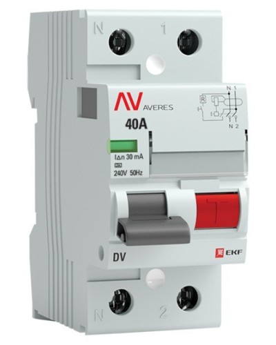 DV 2P 40А/ 30мА (A)  AVERES (rccb-2-40-30-a-av). Выключатели дифференциального тока (УЗО). EKF в Саранске