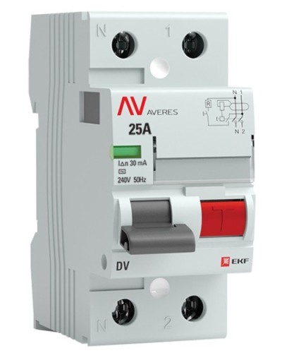DV 2P 25А/ 30мА (A)  AVERES (rccb-2-25-30-a-av). Выключатели дифференциального тока (УЗО). EKF в Саранске