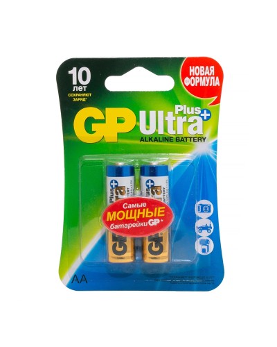 GP Ultra Plus Alkaline 15A AA (GP 15AUP-2CR2), упак. 2 шт. БЛИСТЕР. Алкалиновые батарейки. GP Batteries в Саранске