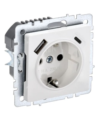 Розетка с з/к с USB A+C 18Вт РЮш11-1-БрБ белый BRITE (BR-R14-16-U22-018-K01). Розетка с заземлением с защитными шторками, 18Вт. IEK в Саранске