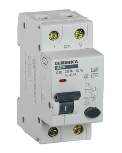 GENERICA АВДТ 32 C40 2Р 30мА (MAD25-5-040-C-30). Автоматический выключатель дифференциального тока. IEK в Саранске