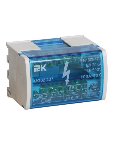 ШНК 2х7 L+PEN (YND10-2-07-100). Шина на DIN-рейку в корпусе (кросс-модуль). IEK в Саранске
