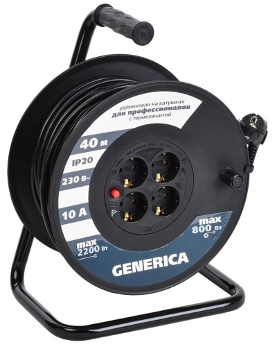 УК40 4 места 2P+PE, 40м GENERICA (WKP10-10-04-40-G). Удлинитель на катушке с термозащитой, 3х1,0кв.мм. IEK в Саранске