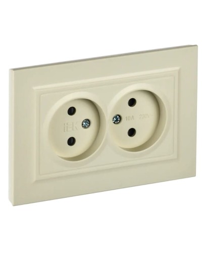 Розетка 2-местная без з/к РСш12-2-БрКр бежевый BRITE (BR-R23-10-K10-F). Розетка без заземления с защитными шторками в сборе. IEK в Саранске