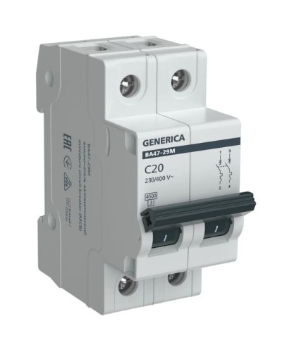 GENERICA ВА47-29М 2P C 20А 4,5кА (MVA21-2-020-C-G). Автоматический выключатель. IEK в Саранске