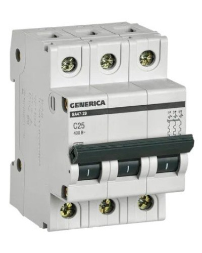GENERICA ВА47-29 3P C 25А 4,5кА (MVA25-3-025-C). Автоматический выключатель. IEK в Саранске