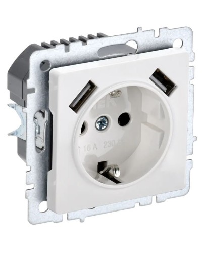 Розетка с з/к с USB A+A 3,1А РЮш10-2-БрБ белый BRITE (BR-R14-16-U21-D31-K01). Розетка с заземлением с защитными шторками, 3,1А. IEK в Саранске