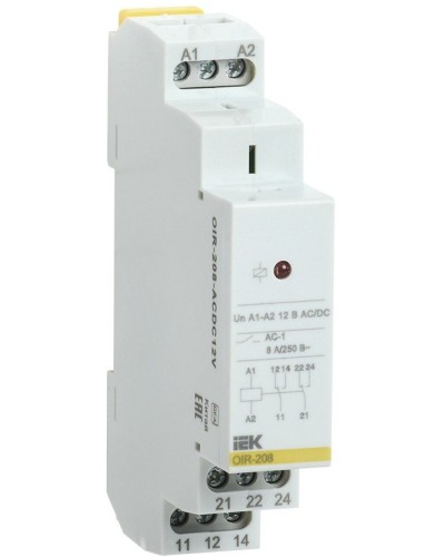 Реле промежуточное модульное OIR 2 контакта 8А 12В AC/DC (OIR-208-ACDC12V). Реле промежуточное модульное. IEK в Саранске