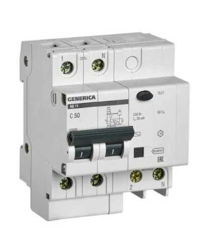 GENERICA АД12 2Р 50А 30мА (MAD15-2-050-C-030). Автоматический выключатель дифференциального тока. IEK в Саранске