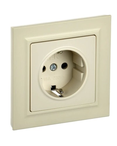 Розетка с з/к РСР14-1-0-БрКр бежевый BRITE (BR-R14-16-K10-F). Розетка с заземлением с защитными шторками в сборе. IEK в Саранске