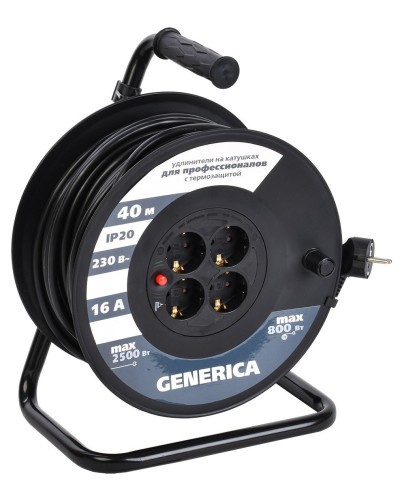 УК40 4 места 2P+PE, 40м GENERICA (WKP20-16-04-40-G). Удлинитель на катушке с термозащитой, 3х1,5кв.мм. IEK в Саранске