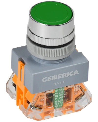 Кнопка D7-11T d=22мм зеленая GENERICA (BBT50-11T-3-21-K06-G). Кнопка управления с фиксацией. IEK в Саранске
