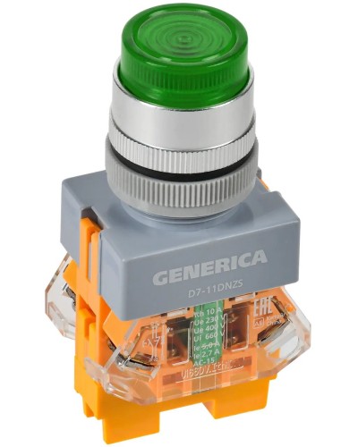 Кнопка D7-11DNZS d=22мм зеленая GENERICA (BBT50-11DNZS-3-11-K06-G). Кнопка управления с подсветкой и фиксацией. IEK в Саранске