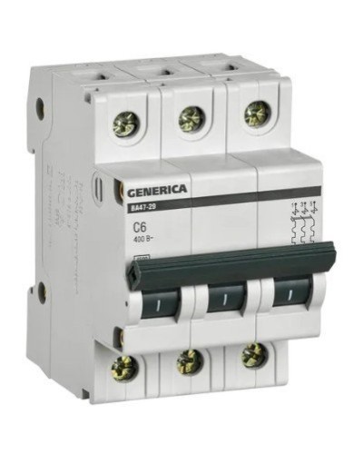 GENERICA ВА47-29 3P C 6А 4,5кА (MVA25-3-006-C). Автоматический выключатель. IEK в Саранске