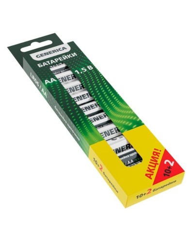 Батарейка Alkaline LR06/AA GENERICA (12 шт) ПРОМО (ABT-LR06-ST-B12-G). Батарейка щелочная. IEK в Саранске