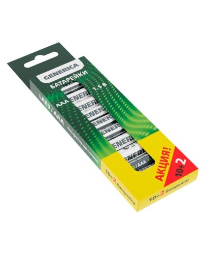 Батарейка Alkaline LR03/AAA GENERICA (12 шт) ПРОМО (ABT-LR03-ST-B12-G). Батарейка щелочная. IEK в Саранске