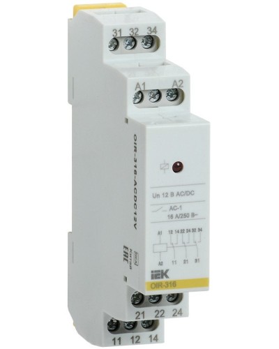 Реле промежуточное модульное OIR 3 контакта 16А 12В AC/DC (OIR-316-ACDC12V). Реле промежуточное модульное. IEK в Саранске