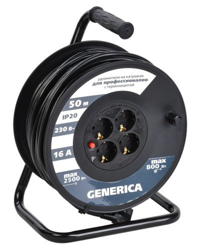 УК50 4 места 2P+PE, 50м GENERICA (WKP20-16-04-50-G). Удлинитель на катушке с термозащитой, 3х1,5кв.мм. IEK в Саранске