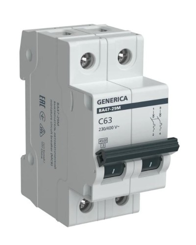 GENERICA ВА47-29М 2P C 63А 4,5кА (MVA21-2-063-C-G). Автоматический выключатель. IEK в Саранске