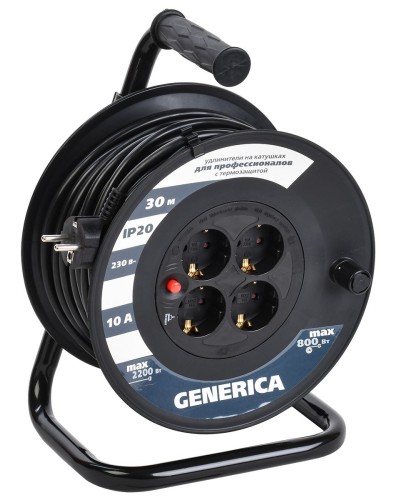 УК30 4 места 2P+PE, 30м GENERICA (WKP10-10-04-30-G). Удлинитель на катушке с термозащитой, 3х1,0кв.мм. IEK в Саранске