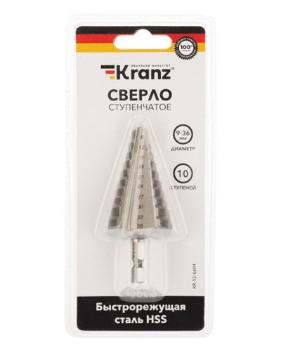 Сверло по металлу ступенчатое 9,0-36,0 мм 110 mm 62 HRC Kranz (KR-12-6604): Сверло по металлу шлифованное в Саранске