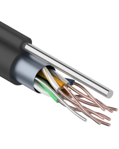 F/UTP, CAT 5e, PE, 4PR, 24AWG, OUTDOOR, SOLID, черный, с тросом, 305м, REXANT (01-0144). Кабель «витая пара» (LAN) для структурированных систем связи. Rexant в Саранске