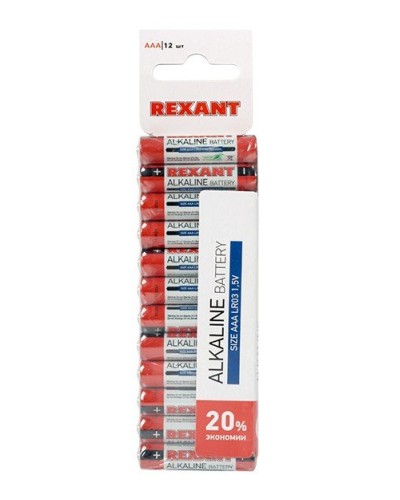 Алкалиновая батарейка AAA/LR03 1,5 V 12 шт. REXANT (30-1011). Элемент питания. Rexant в Саранске