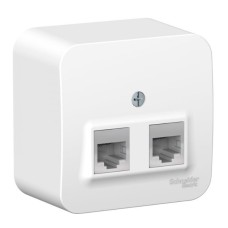 BLANCA розетка RJ11+RJ45, 2-местная, кат. 5Е, открытой установки, белый (BLNIA045111). Розетка компьютерная + телефонная с изолированной пластиной. Systeme Electric