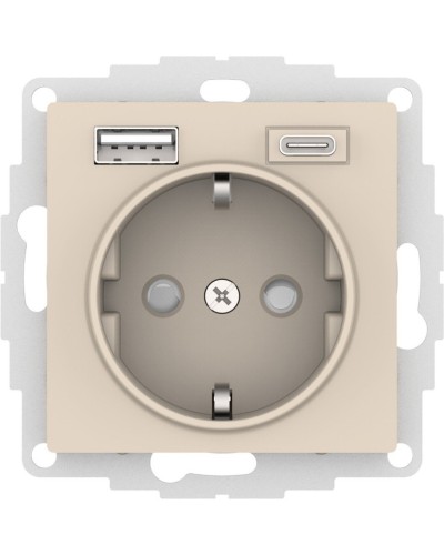 AtlasDesign розетка 1-местная с 2 USB A+C, скрытой установки, механизм, бежевый (ATN000232). Розетка с USB. Systeme Electric в Саранске