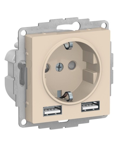 AtlasDesign розетка 1-местная с 2 USB A+A, скрытой установки, механизм, бежевый (ATN000230). Розетка с USB. Systeme Electric в Саранске