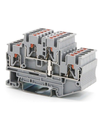 Клемма двухуровневая, зажим push-in, 2.5 кв.мм, серая (VPRTT-2.5-PV-GY). Клемма проходная, 4 точки подключения, уровни соединены перемычкой. ДКС в Саранске