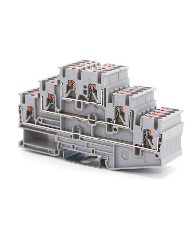 Клемма трехуровневая, зажим push-in, 2.5 кв.мм, серая (VPR-2.5-3L-GY). Клемма проходная, 6 точки подключения. ДКС в Саранске