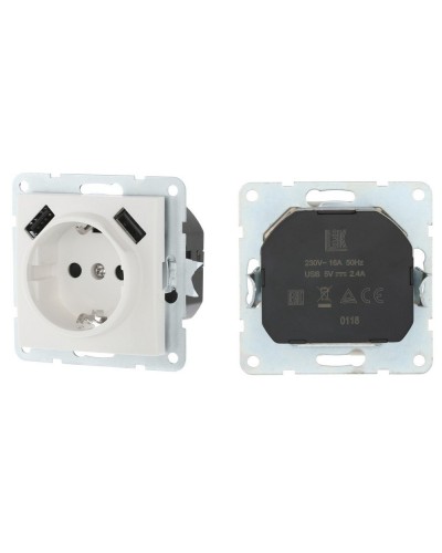 Розетка с з/к + 2xUSB разъема, 2А, белый LK60 (868004-1). Розетка. Экопласт в Саранске