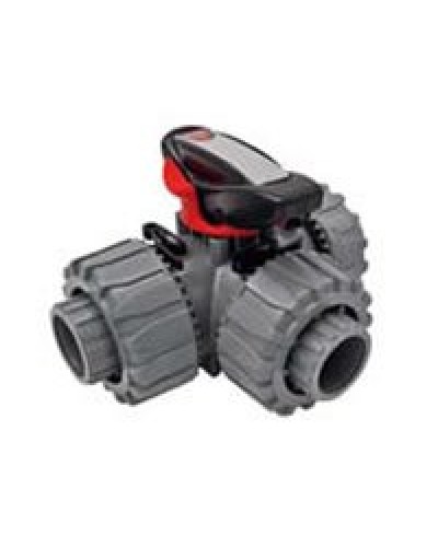 Ecoplast Кран шаровой трехходовой ПВХ D25 (уплотнение TPV, остальное EPDM) с муфтовым окончанием (49448). Кран шаровой, с муфтовым окончанием. Экопласт в Саранске
