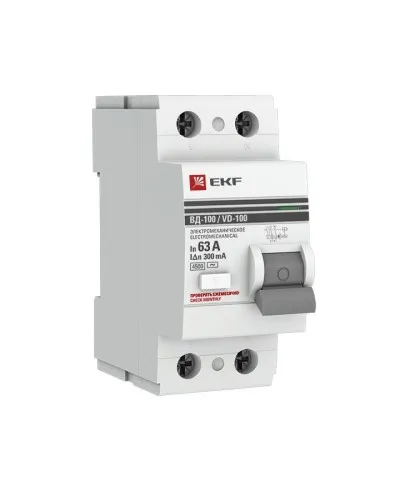 УЗО ВД-100 2P 63А 300мА тип AC эл-мех  PROxima (elcb-2-63-300-em-pro). Выключатель дифференциального тока (УЗО). EKF в Саранске