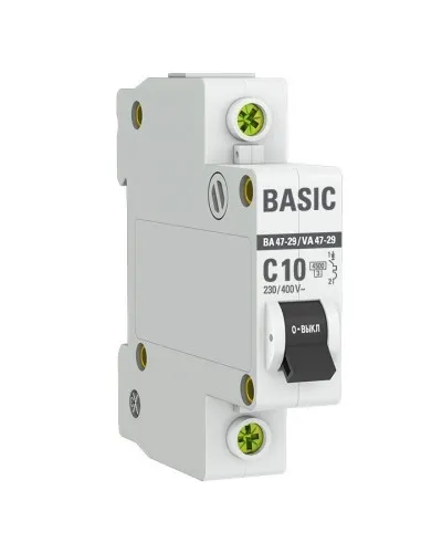 Автоматический выключатель 1P 10А (C) 4,5кА ВА 47-29 Basic (mcb4729-1-10C). Автоматический выключатель. EKF в Саранске