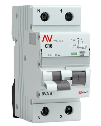 DVA-6 1P+N 16А (C) 30мА (A) 6кА  AVERES (rcbo6-1pn-16C-30-a-av). Автоматический выключатель дифференциального тока. EKF в Саранске