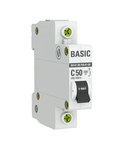 Автоматический выключатель 1P 50А (C) 4,5кА ВА 47-29 Basic (mcb4729-1-50C). Автоматический выключатель. EKF в Саранске