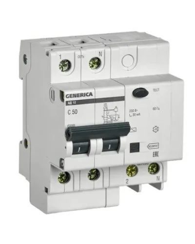GENERICA АД12 2Р 50А 30мА (MAD15-2-050-C-030). Автоматический выключатель дифференциального тока. IEK в Саранске