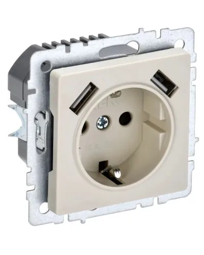 Розетка с з/к с USB A+A 3,1А РЮш10-2-БрКр бежевый BRITE (BR-R14-16-U21-D31-K10). Розетка с заземлением с защитными шторками, 3,1А. IEK в Саранске