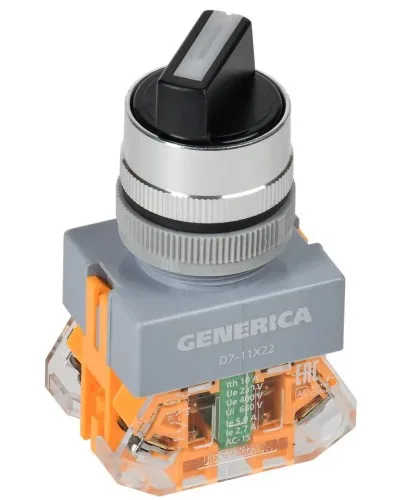 Переключатель D7-11X22 на 2 положения черный GENERICA (BSW50-11X22-3-22-2-K02-G). Переключатель с самовозвратом. IEK в Саранске