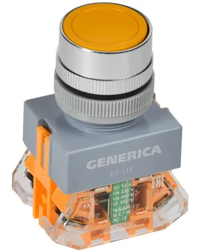 Кнопка D7-11T d=22мм желтая GENERICA (BBT50-11T-3-21-K05-G). Кнопка управления с фиксацией. IEK в Саранске