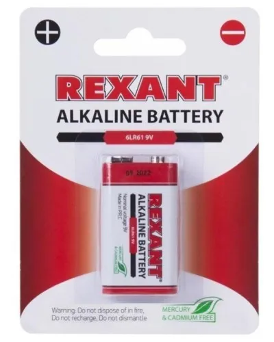 Алкалиновая батарейка 6LR61 («Крона») 9 V 1 шт. блистер REXANT (30-1061). Элемент питания. Rexant в Саранске