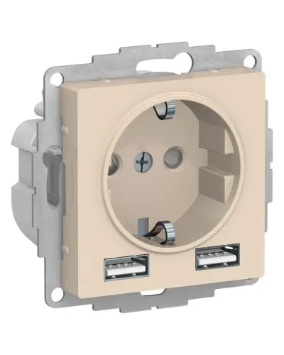 AtlasDesign розетка 1-местная с 2 USB A+A, скрытой установки, механизм, бежевый (ATN000230). Розетка с USB. Systeme Electric в Саранске