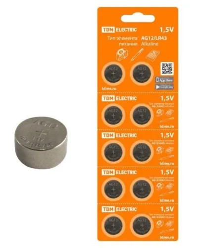 AG12/LR43 Alkaline 1,5V BP-10 TDM (SQ1702-0046). Элемент питания. TDM ЕLECTRIC в Саранске