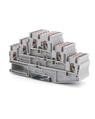 Клемма трехуровневая, зажим push-in, 2.5 кв.мм, синяя (VPR-2.5-3L-BU). Клемма проходная, 6 точки подключения. ДКС в Саранске