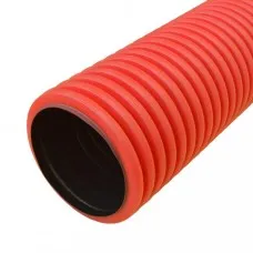 Труба ПНД жесткая двустенная D125, красная (5,7 м) (PR15.0130). Труба гофрированная двустенная ПНД жесткая. Промрукав